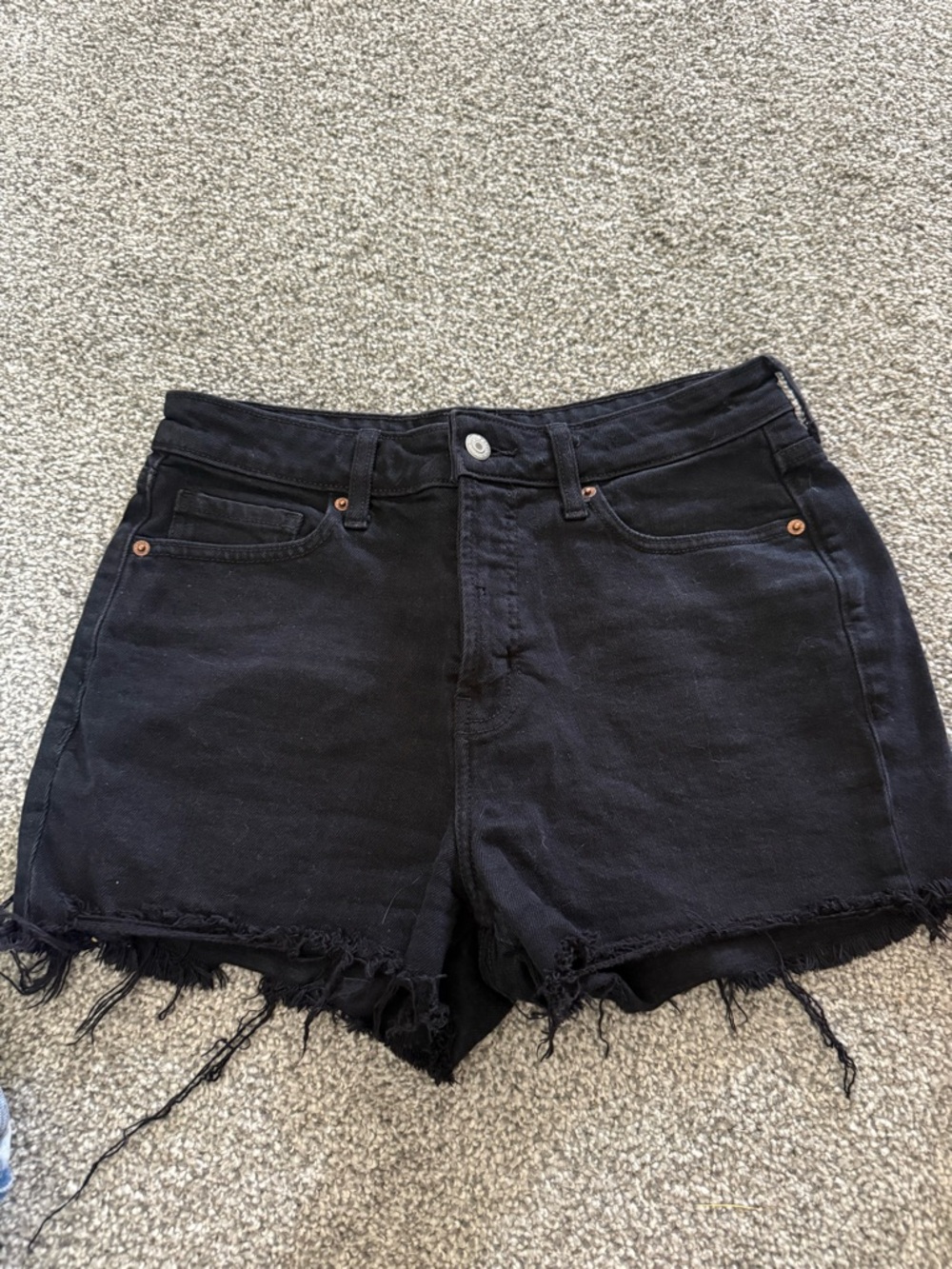 Black Distressed Frayed Hem Denim Shorts
